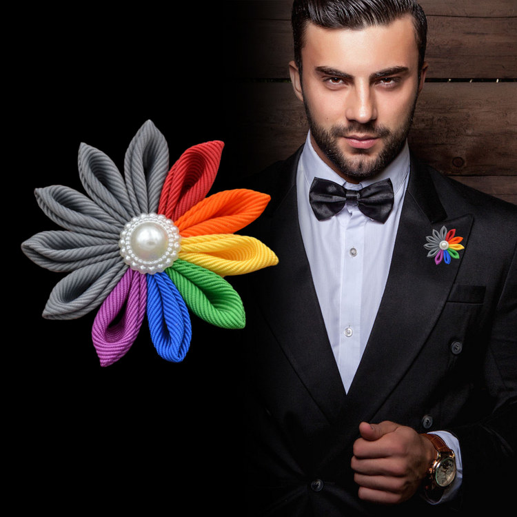 Knopflochblüte "Pride & Grey" handgemachte Ansteckblüten für Herren von Moonbirds